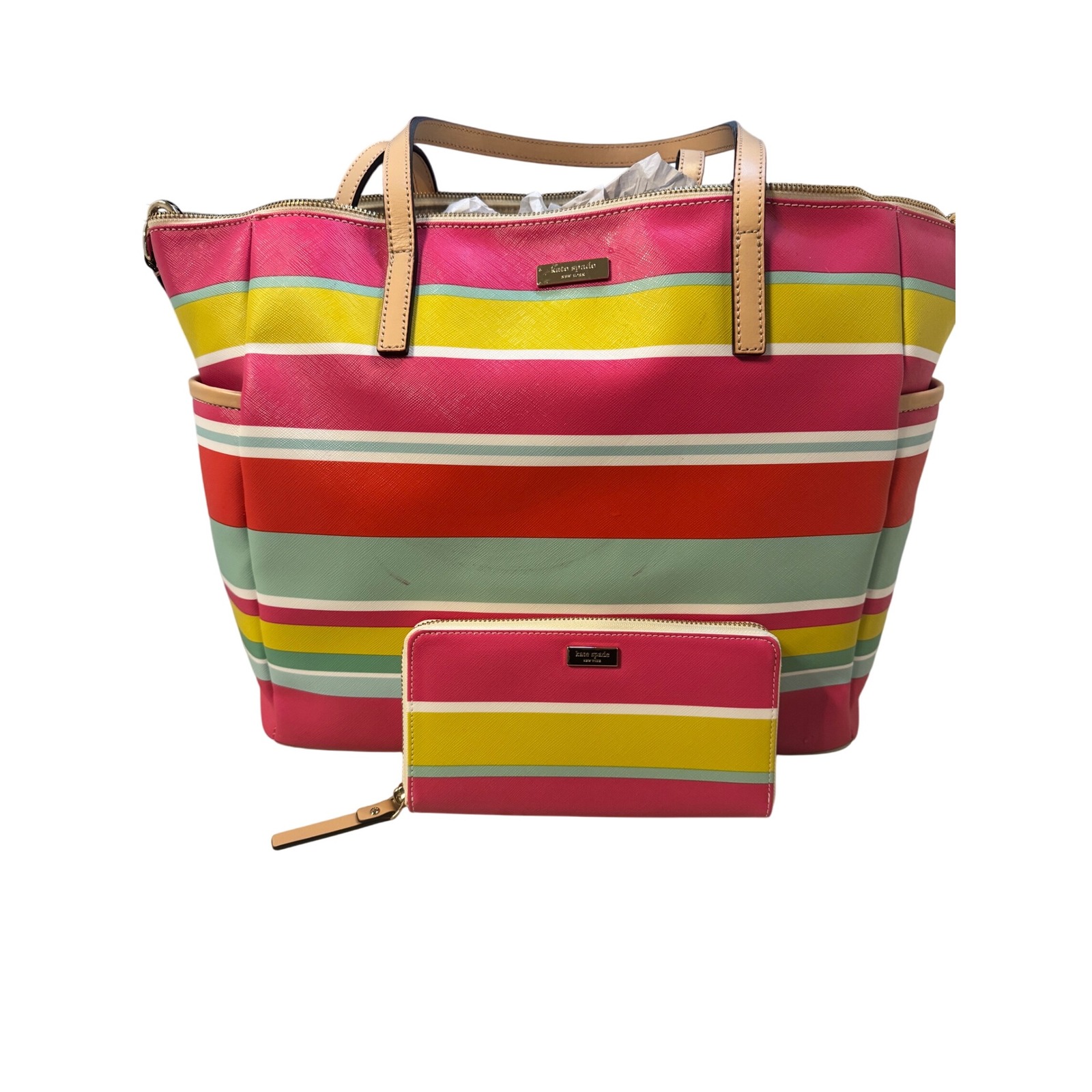 Kate Spade Adaira Baby Bag Tote Purse Wallet Set Grant Street Nwt Multicolored